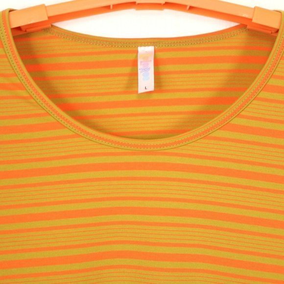 LuLaRoe Lynnae Shirt Top Tunic Mustard Gold Orange Striped L Large - Picture 7 of 8